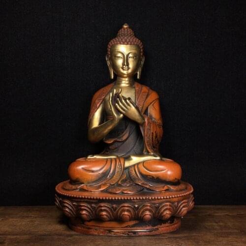 12" Tibet Buddhism Temple Old Bronze Gilt Real gold Burning lamp buddha statue Ancestor of ten thousand buddhas Dingguang Buddha