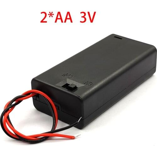 2*1.5V AA Battery Case AA Battery Holder AA Box Base Socket With Wires,Switch And Cover, 2AA Battery Storage Case 3V