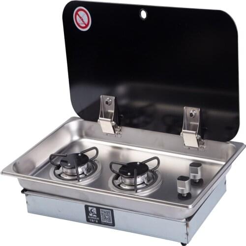 2 Burner Gas Stove Hob With Glass Lid 2*1.8KW 530*325*(52+55)mm GR-902 Boat Caravan RV Camper