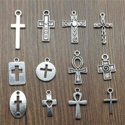 20pcs Cross Charms Antique Silver Color Cross Charms Jewelry DIY Small Cross Charms For Bracelet Making