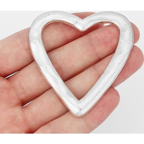 4PCS Vintage Large Open Hammered Love Heart Charms Pendants for Jewelry Finding Making 62x58mm