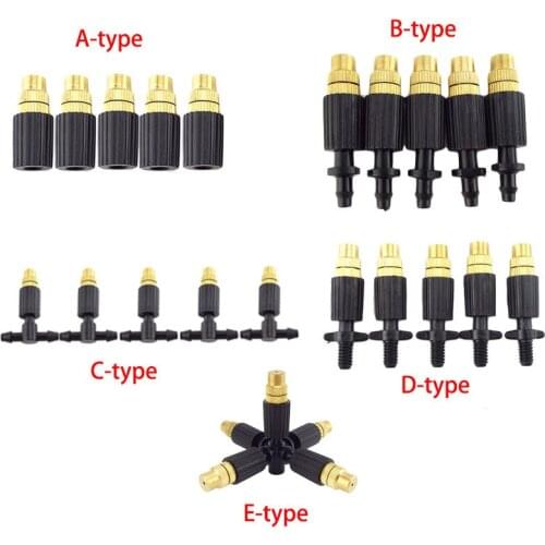 5 Types Nozzle Micro Drip Irrigation Misting Brass Sprinkler Head With 4/7mm Barb Tee 6mm Screw Connector Sprinkler Accessories