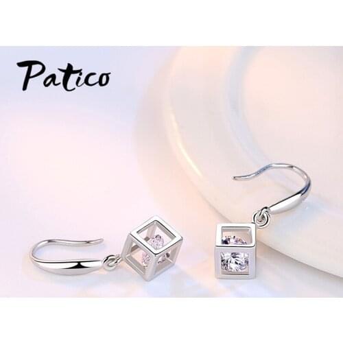 925 Sterling Silver Square Dangle Earrings For Women Girls Wedding CZ Cubic Zirconia Fashion Jewelry Anniversary Gift Wholesale
