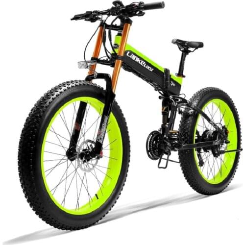 Electric Bike LANKELEISI 1000W Motor 14.5AH Panasonic Lithium Battery 26x4.0" Fat Tire Double Shoulder Folding E-bike Free Tax
