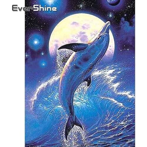 EverShine Diamond Painting Dolphin Cross Stitch Diamond Mosaic Moon Rhinestones Art Animal Handicraft Hobby Gift Home Decor