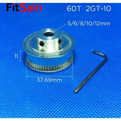 FitSain-2GT 60T Width 10mm Synchronous Wheel GT2 Pulley Aluminum Alloy Timing Belt Middle Hole 5/6/8/10mm