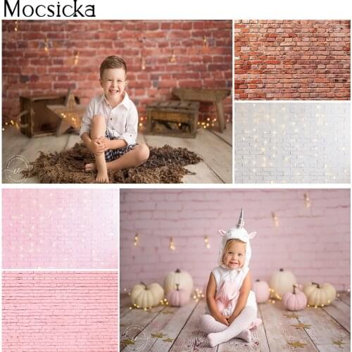 Brick floor Backdrop Newborn Kids Portrait Brick Photography Background Pink Brick Wall Old Shabby Baby Birthday Background Prop