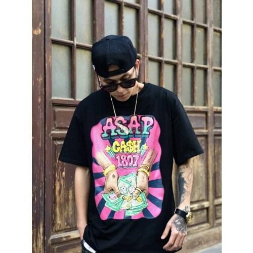 T-shirt Fashion New Summer Printing round Neck Hip Hop Loose Short Sleeve Half Sleeve Dollar Casual