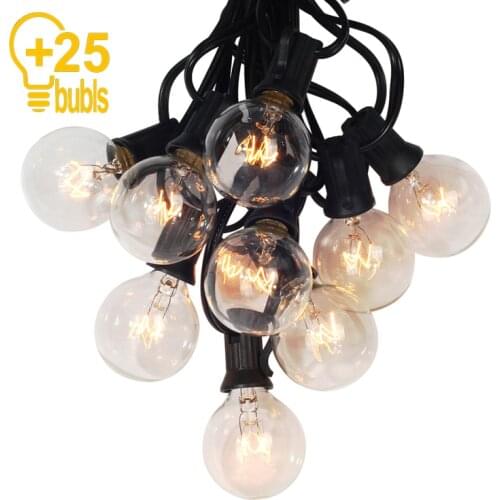 25Ft G40 Bulb Globe String Lights With Clear Bulb Backyard Patio Lights Vintage Bulbs Decorative Outdoor String Lamp For Wedding