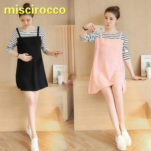 Two False Pieces Pregnant Women Cotton Soft Dress Stripe Mosaic Maternity Tops Clothing Comfortably Breathable