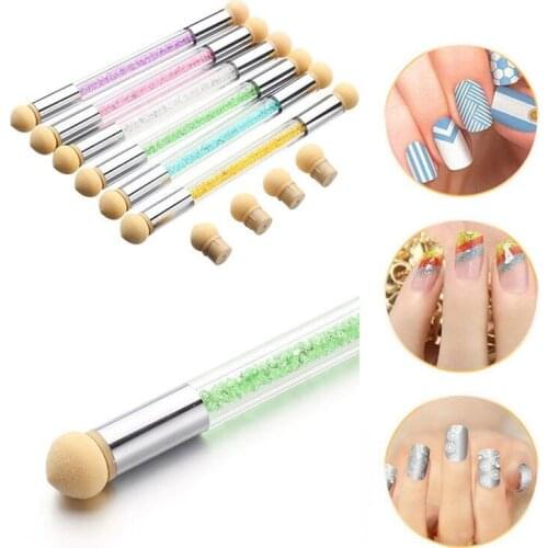 Nail Art Brush Glitter Powder Picking Dotting Gradient Pen Brush + 6 Sponge Nail Art Tools Beauty Manicure Nail Brush Brand New