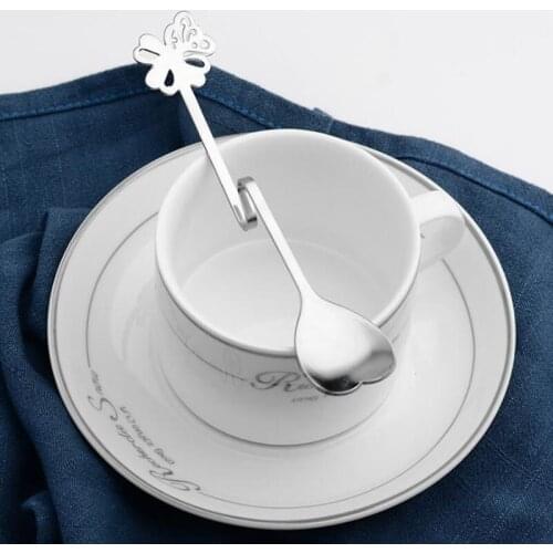 Stainless steel Coffee Spoon Heart Shape Spoons Twisting Hanging Cup Teaspoon for Drinking Kitchen Accessories F20173523