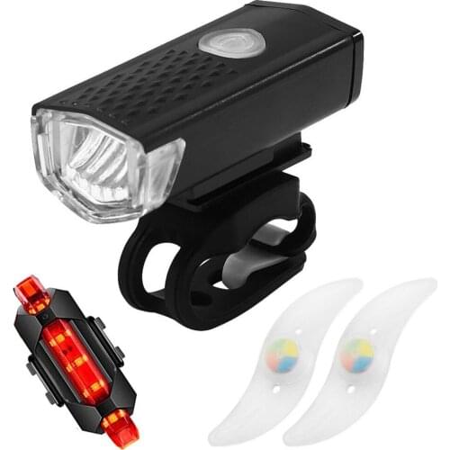 Rechargeable Bicycle Light Set MTB Front Headlamp Rear Warning Taillight Mountain Road Bike Wheel Spoke Lights Cycling Equipment