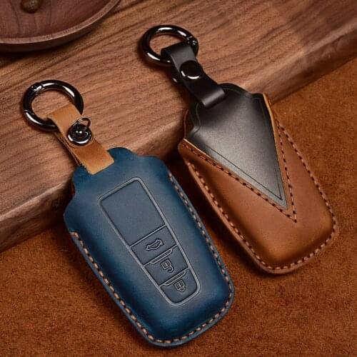 Leather Car Key Case Cover For Toyota Prius Camry Corolla C-HR CHR RAV4 Prado 2018 Keychain Auto Accessories Ring