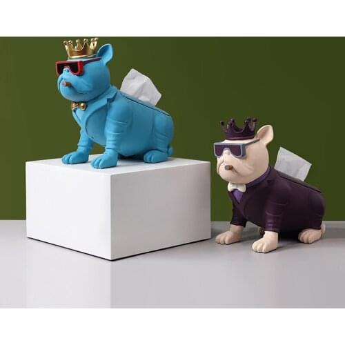 Creative Tissue Box Dog Sculpture Modern Home Animal Ornaments Desktop Animal Resin Furnishings