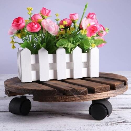 Round/Square Wheeled Wooden Planter Caddy Movable Plant Flower Pot Stand with Wheel Wooden Roller Planter Caddy Flower Pot Stand