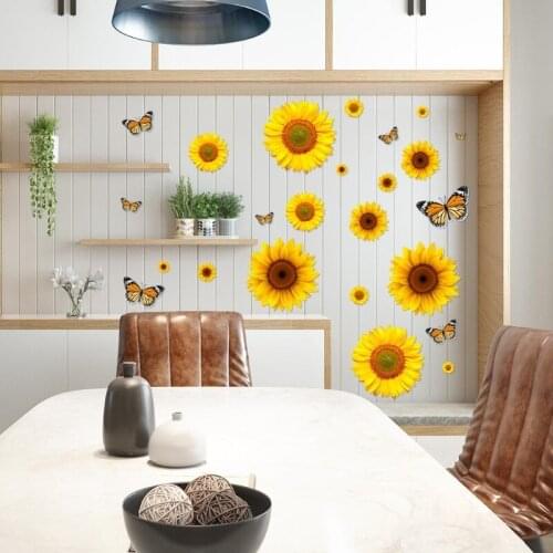 M17D Sunflower Wall Stickers with 3D Butterfly 30pcs Removable Wall Decals Waterproof