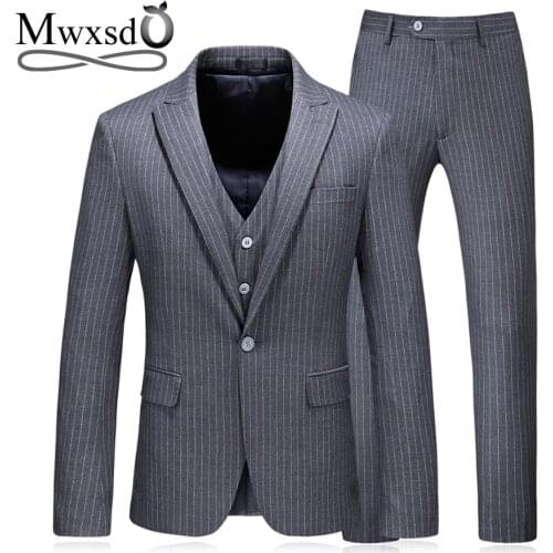 Mwxsd Mens striped suits set 3 piece (blazer+vest+trouser) formal men business suit for wedding 2019 fashion male dress clothes