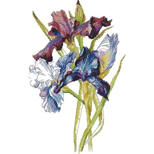 BMBY-Cross Stitch DIY Hand Needlework Kits 11CT Stamped for Beginners Pre-Printed Embroidery Kit Pattern-Iris Flower 38X54cm
