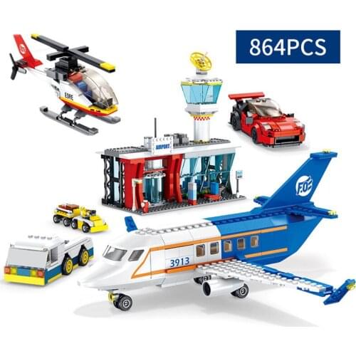 864pcs City Airplane Airport Terminal Blocks Station Set Building Blocks Bricks Children Toys For Boys Christmas Gift