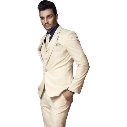 2019 New Arrival Champagne Single Button Men Suit Custom Made Slim Fit Wedding Tuxedos Mens Business Party Suit terno masculino