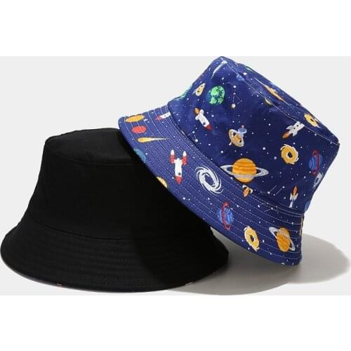 Ladybug Fishermans Hat Female Japanese Cute Cartoon Print Bucket Hat Double Side Basin Hat Outdoor Panama Sunscreen Hat