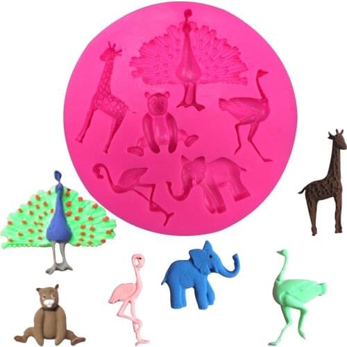 Peacock Bird giraffe elephant bear silicone mold chocolate fondant cake decoration tools baking utensils F0387