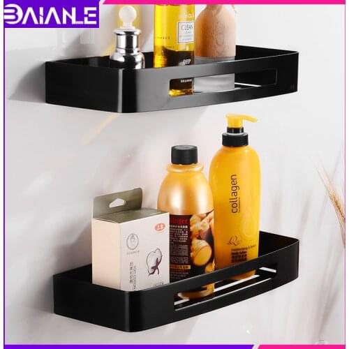 Bathroom Shelf Black Stainless Steel Bathroom Shelves Corner Storage Holder Cosmetic Rack Wall Mount Shower Shampoo Caddy Basket