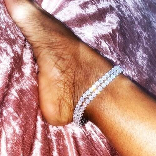 Simple Silver Color Rhinestone Tennis Chain Anklet Jewelry for Women Bling Crystal Beach Barefoot Anklet Foot Chain Jewelry