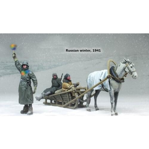 Unassambled 1/35 Russian winter, 1941 INCLUDE (3 soldiers , horse, sledge) Historical Resin kit miniature model Unpainted