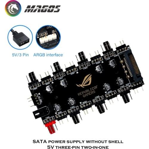 PWM FAN RGB Hub, 8X RGB Headers + 8X PWM 4Pin Connector, SATA Power Supply, M/B SYNC