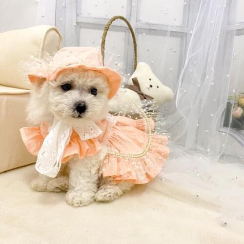 Handmade Dog Clothes Summer Cat Skirt Dog Wedding Dress with Hat Puppy Doggie Costumes Yorkie Pomeranian Poodle Pet Clothing New