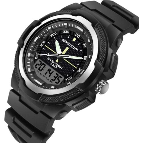 SANDA Top Fashion Brand Mens Quartz Dual Display Watch Sports Waterproof Luminous Multifunction Watch G style S shockproof Clock