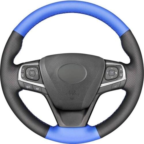 Hand-stitched Black Blue Leather Car Steering Wheel Cover for Toyota Avensis Camry Verso Avalon Previa (Estima) Harrier
