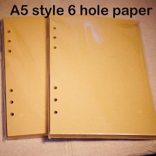 Standard A5 style leather notebook inside loose leaf page have 6 hole on page paper insde 60 pcs quality kraft blank page