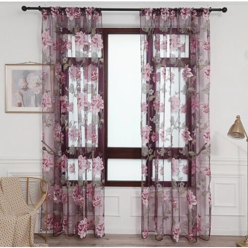 100x270cm Peony Tulle Curtains for Living Room Floral Window Sheer Curtain Bedroom Color Curtain Home Decoration dropshipping#38