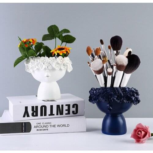 Resin Vase Home Decoration Sculpture Statue Decoration Makeup Brush Holder Flower Pot Pen Holder Desktop Art Supplies Gift