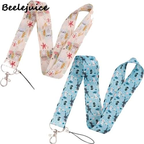 Lovely Grass Bunny Rabbit Lanyard Keys Phone Holder Funny Neck Strap With Keyring ID Card DIY Animal webbings ribbons Hang Rope