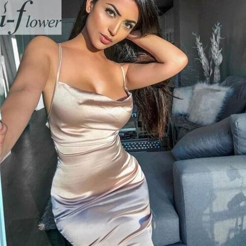 2021 Women Satin Sexy Dress Solid Straight Pajamas Party Dress Elegant Female Summer Spaghetti Strap Bodycon Dress Casual