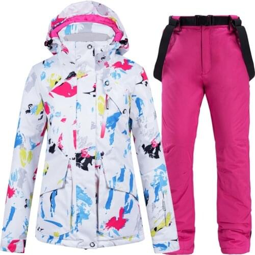 Winter Outdoor Costumes Warm Colorful Women Ski Suit Female Waterproof Breathable Skiing and Snowboarding Jacket Pants Set