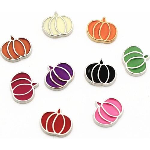 New Arrived10Pcs/Lot Mix Pumpkin Floating Charms Living Glass Memory Locket DIY Jewelry