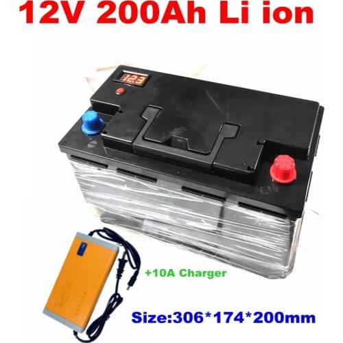 12V 200AH lithium ion battery ABS case with BMS for 1200W inverter Forklift AGV Solar energy storage+10A Charger