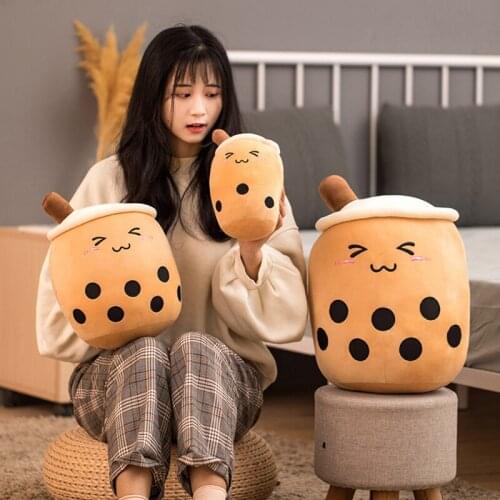 24cm cute cartoon Fruit bubble tea cup shaped pillow with suction tubes real-life stuffed soft cushion funny boba food Doll Toy