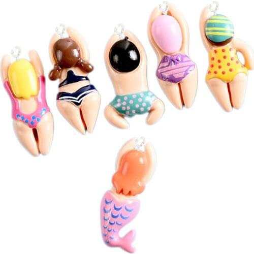 Yamily 5Pcs/Resin Dollhouse Swimming Small People Charm Mini Cartoon People DIY Pendant Jewelry For Keychain Earrings Necklace
