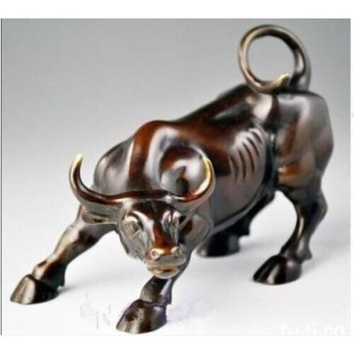 Big Wall Street Bronze Fierce Bull OX Statue Zodiac Animal Cattle Statue
