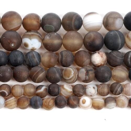 Natural Stone Frosted Brown Veins Agates Charm Round Loose Beads For Jewelry Making Needlework DIY Bracelet Strand 4-12 MM