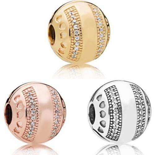 GChic S925 Little Heart Round Clip Charms Beads Fit Original Pandora Bracelet DIY Beads Base Chain Charms Women Jewelry Gifts