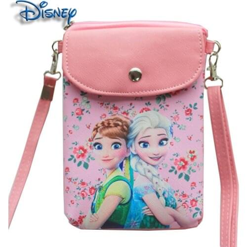 Disney Classic Frozen Pu Leather Cartoon Flip Print Bag Cute Doll Girl Snack Bag Lady Messenger Mobile Phone Bag