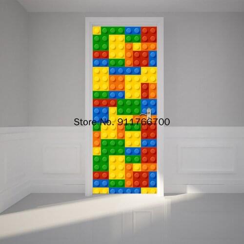 3D DIY Door Sticker For Bedroom Living Room Home Design Building Module Lego PVC Waterproof Self Adhesive Door Sticker