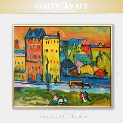 Skilled Artist Hand-painted High Quality Colorful House Landscape Oil Painting on Canvas Beautiful House in Munich Oil Painting